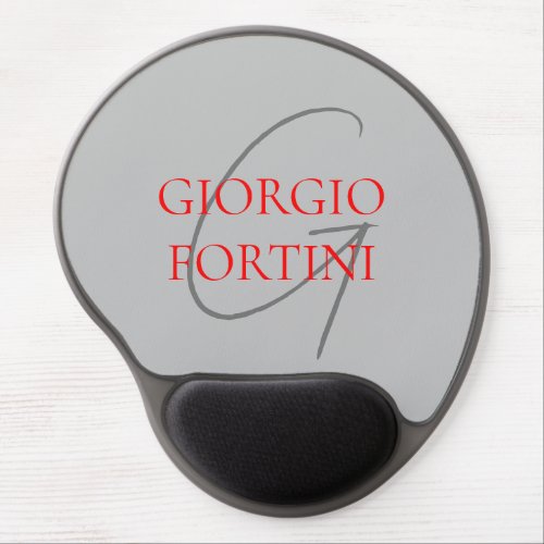 Grey Red Your Name Initial Monogram Modern Gel Mouse Pad