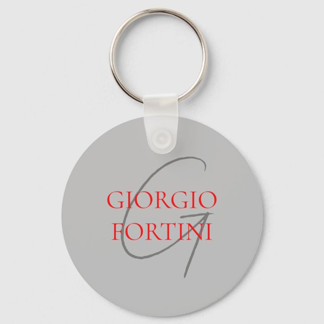 Grey Red Your Name Initial Monogram Modern Keychain (Front)
