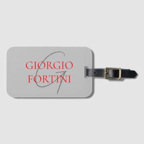 Grey Red Your Name Initial Monogram Modern Luggage Tag