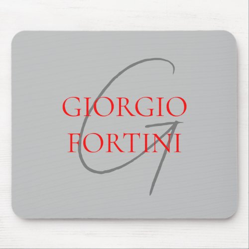 Grey Red Your Name Initial Monogram Modern Mouse Pad