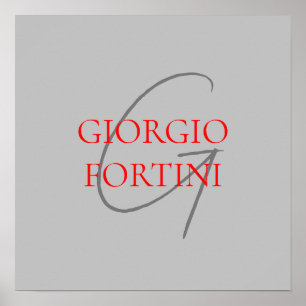 Grey Red Your Name Initial Monogram Modern Poster