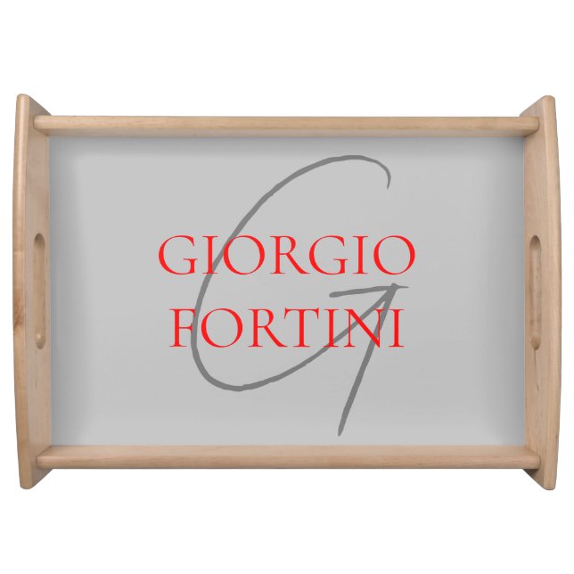 Grey Red Your Name Initial Monogram Modern Serving Tray (Front)