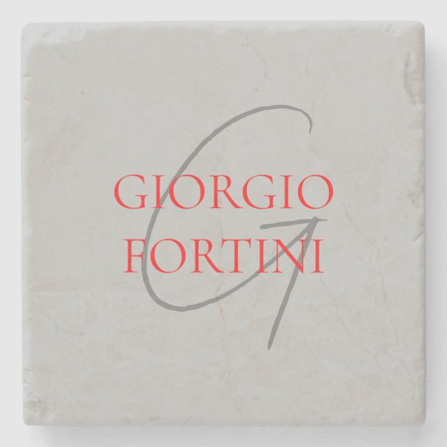 Grey Red Your Name Initial Monogram Modern Stone Coaster (Front)