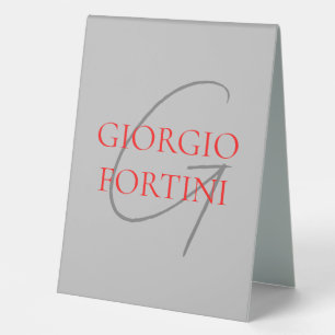Grey Red Your Name Initial Monogram Modern Table Tent