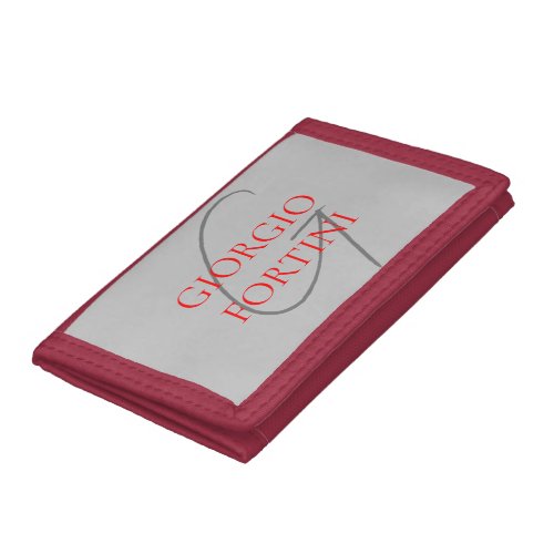 Grey Red Your Name Initial Monogram Modern Trifold Wallet