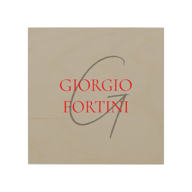 Grey Red Your Name Initial Monogram Modern Wood Wall Art (Front)