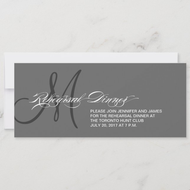 Grey Rehearsal Dinner Invitation Monogram (Front)