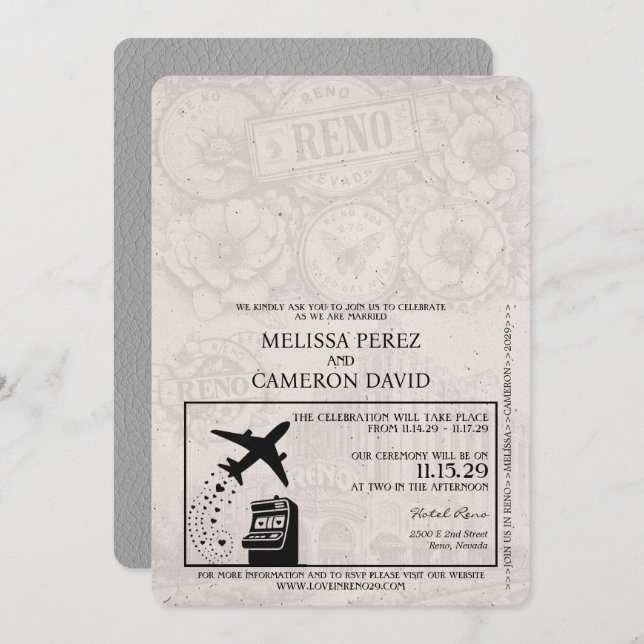 Grey Reno Passport Wedding Invitation (Front/Back)