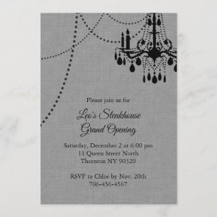 Grey Restaurant Grand Opening with Chandelier Invitation