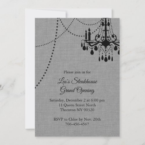 Grey Restaurant Grand Opening with Chandelier Invitation