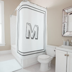 Grey Retro Script Monogram Initials Custom Name Shower Curtain