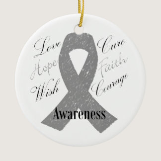 Grey ribbon brain cancer awareness ceramic ornament