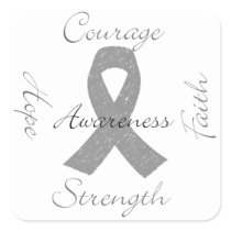 Grey ribbon brain cancer awareness square sticker