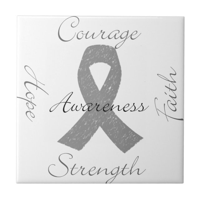 Grey ribbon brain cancer awareness tile (Front)