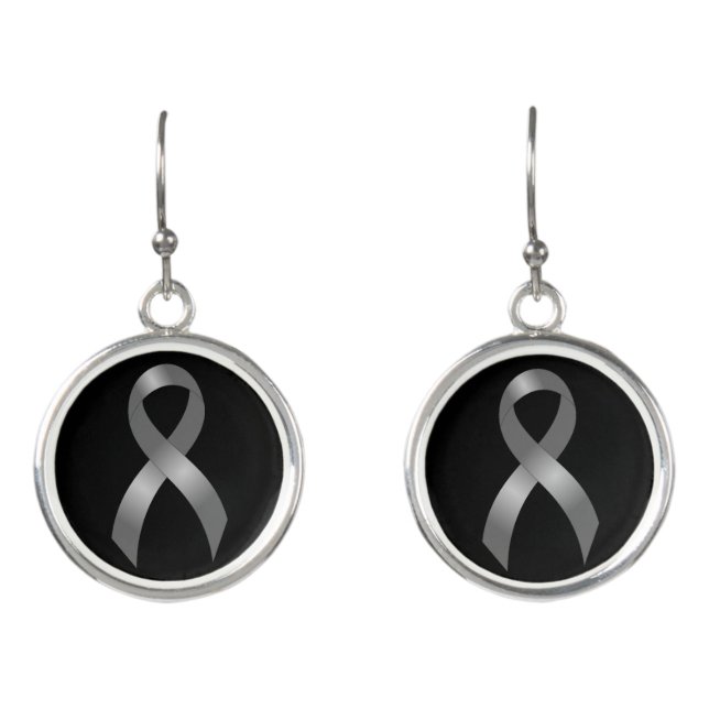Grey Ribbon Brain Tumor Cancer & Diabetes Earrings (Front)
