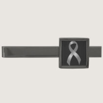 Grey Ribbon Brain Tumor Cancer & Diabetes Gunmetal Finish Tie Clip