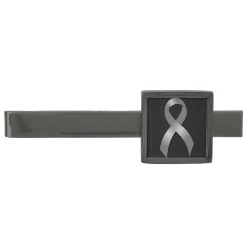 Grey Ribbon Brain Tumor Cancer  Diabetes Gunmetal Finish Tie Clip