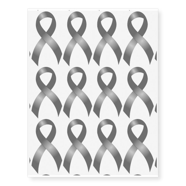 Grey Ribbon Brain Tumor Cancer & Diabetes Temporary Tattoos (Front)