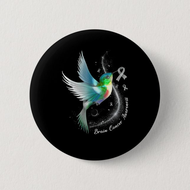Grey Ribbon Hummingbird Brain Cancer Awareness Mon Button (Front)