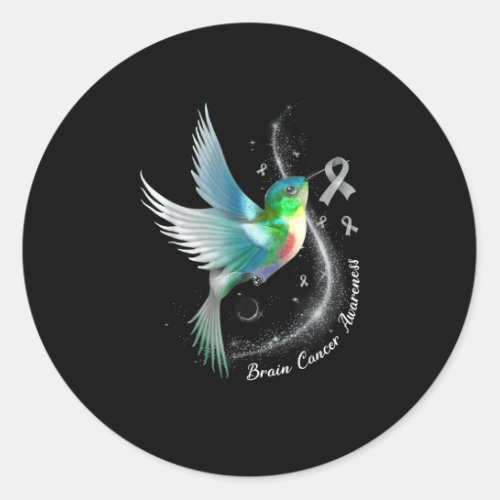 Grey Ribbon Hummingbird Brain Cancer Awareness Mon Classic Round Sticker
