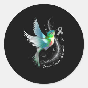 Grey Ribbon Hummingbird Brain Cancer Awareness Mon Classic Round Sticker