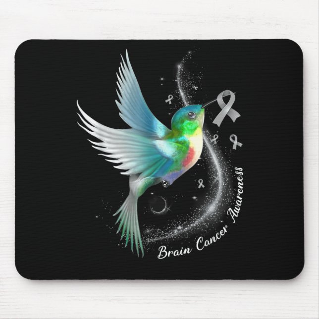 Grey Ribbon Hummingbird Brain Cancer Awareness Mon Mouse Pad (Front)