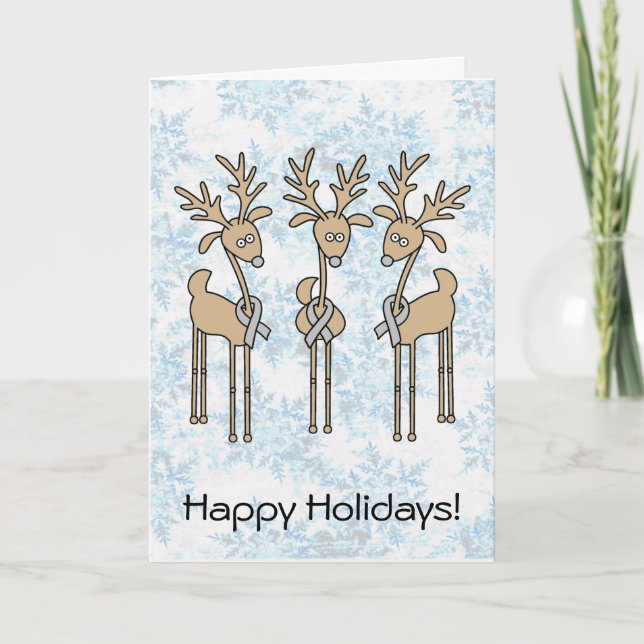 Grey Ribbon Reindeer - Brain Cancer/Brain Tumor Holiday Card (Front)