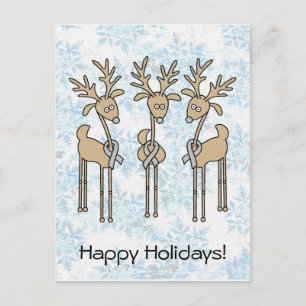 Grey Ribbon Reindeer - Brain Cancer/Brain Tumor Holiday Postcard