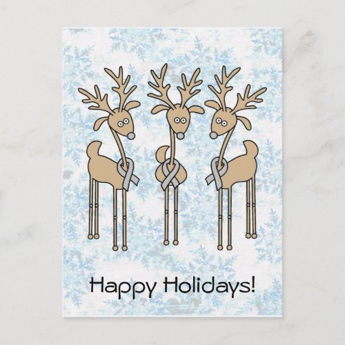 Grey Ribbon Reindeer _ Brain CancerBrain Tumor Holiday Postcard