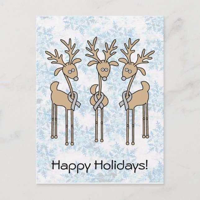 Grey Ribbon Reindeer - Brain Cancer/Brain Tumor Holiday Postcard (Front)