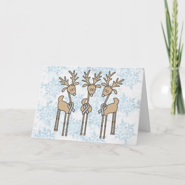 Grey Ribbon Reindeer (Diabetes) Holiday Card (Front)