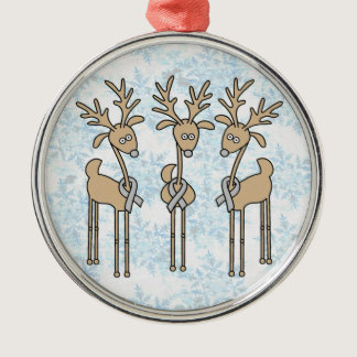 Grey Ribbon Reindeer (Diabetes) Metal Ornament