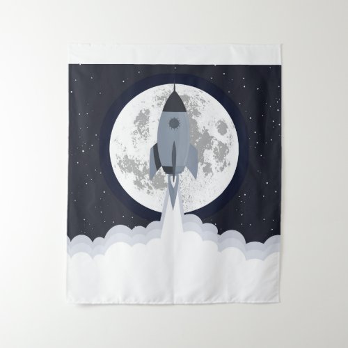 Grey rocket lift off tapestry