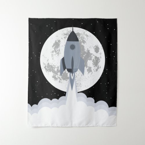 Grey rocket lift off tapestry