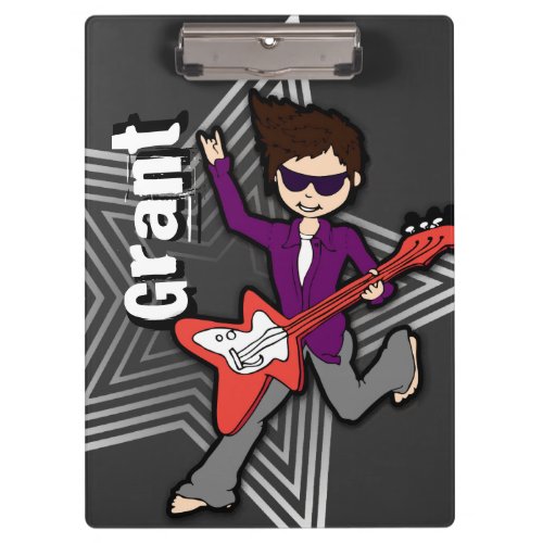 Grey rockstar guitar boy add your name clipboard
