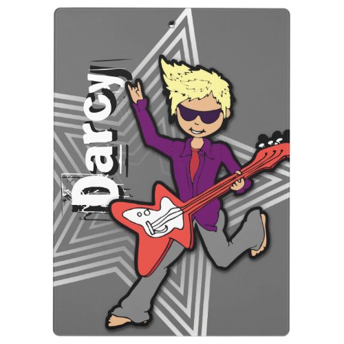 Grey rockstar guitar boy blonde name clipboard
