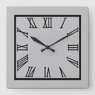 Grey Roman Numeral Square Wall Clock