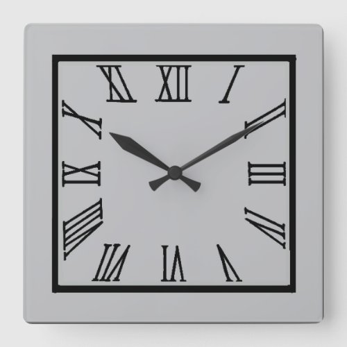 Grey Roman Numeral Square Wall Clock