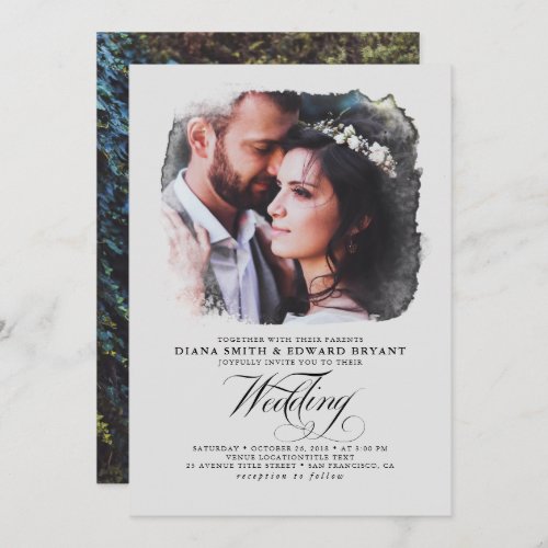 Grey Romantic Modern Elegant Two Photos Wedding Invitation