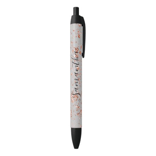 Grey Rose Gold Glitter Personalized  Black Ink Pen