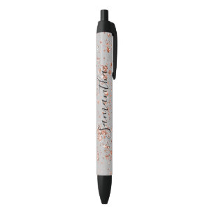 Grey Rose Gold Glitter Personalized Pen