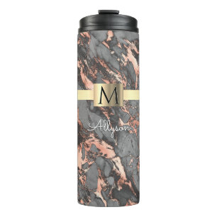 Grey & Rose Gold Marble Gold Box, Name & Monogram Thermal Tumbler