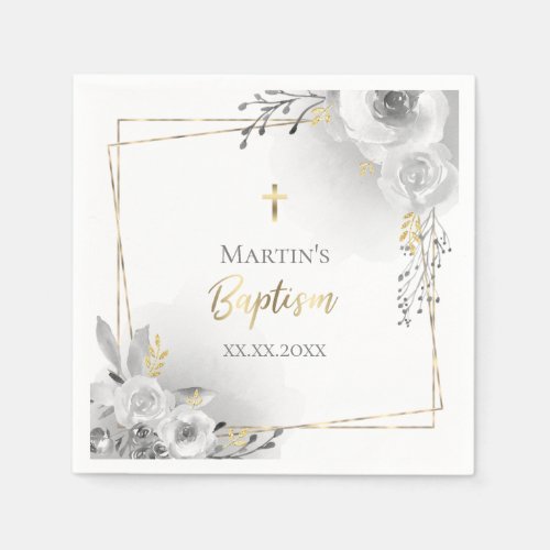 grey roses baptism napkins