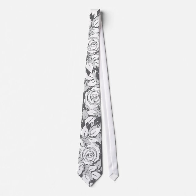 grey roses neck tie (Front)