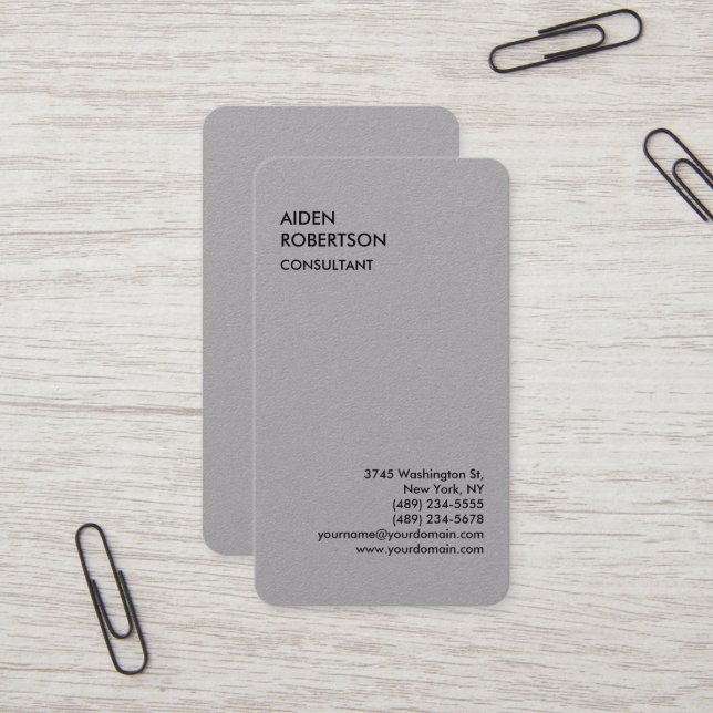 Grey Rounded Exclusive Special Modern Unique Business Card (Front/Back In Situ)