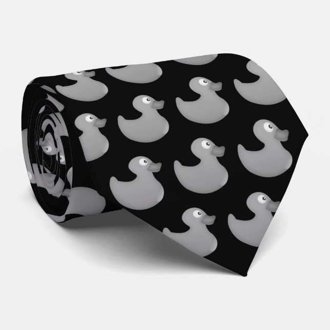 Grey Rubber Ducks on Black Background Neck Tie (Rolled)