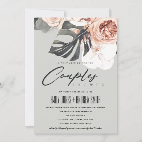 GREY RUST FLORAL MONSTRERA COUPLES SHOWER INVITE