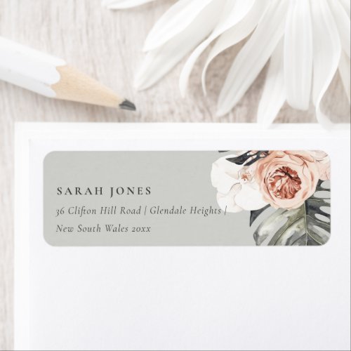 GREY RUST FLORAL MONSTRERA WATERCOLOR ADDRESS LABEL