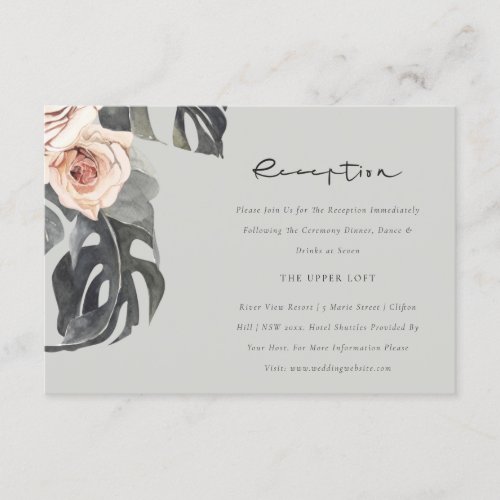 GREY RUST FLORAL MONSTRERA WEDDING RECEPTION ENCLOSURE CARD