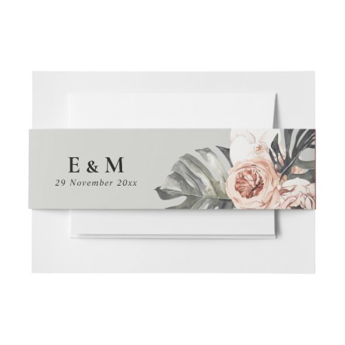 GREY RUST MONSTERA PEONY FLORAL WATERCOLOR WEDDING INVITATION BELLY BAND